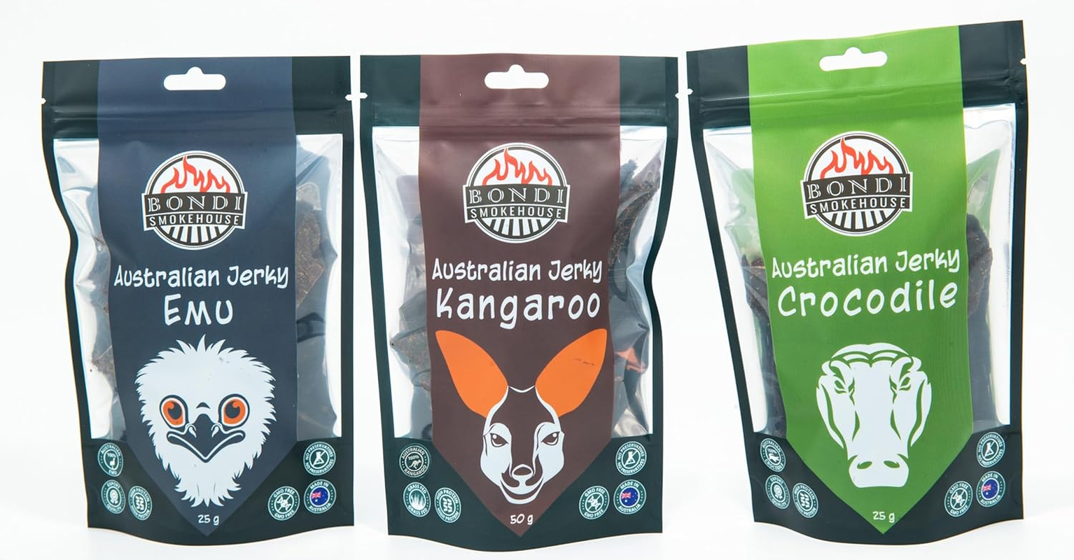 Exotic Jerky Pack 3X - Emu, Kangaroo, Crocodile - Bondi Smokehouse - Product of Australia image number 4