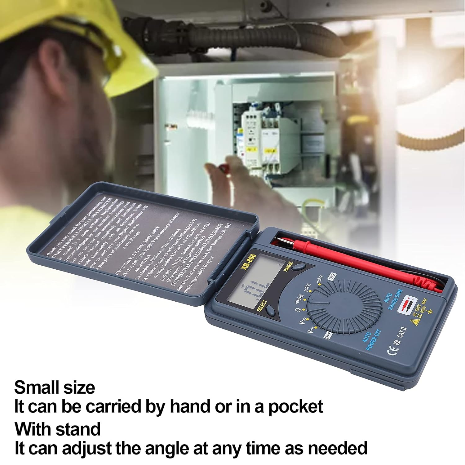 Digital Multimeter, XB866 Portable Large Range High Accuracy Pocket Multimeter Digital Display Multi Purpose Measures Voltage, Current, Continuity and Diode, Voltmeter image number 1