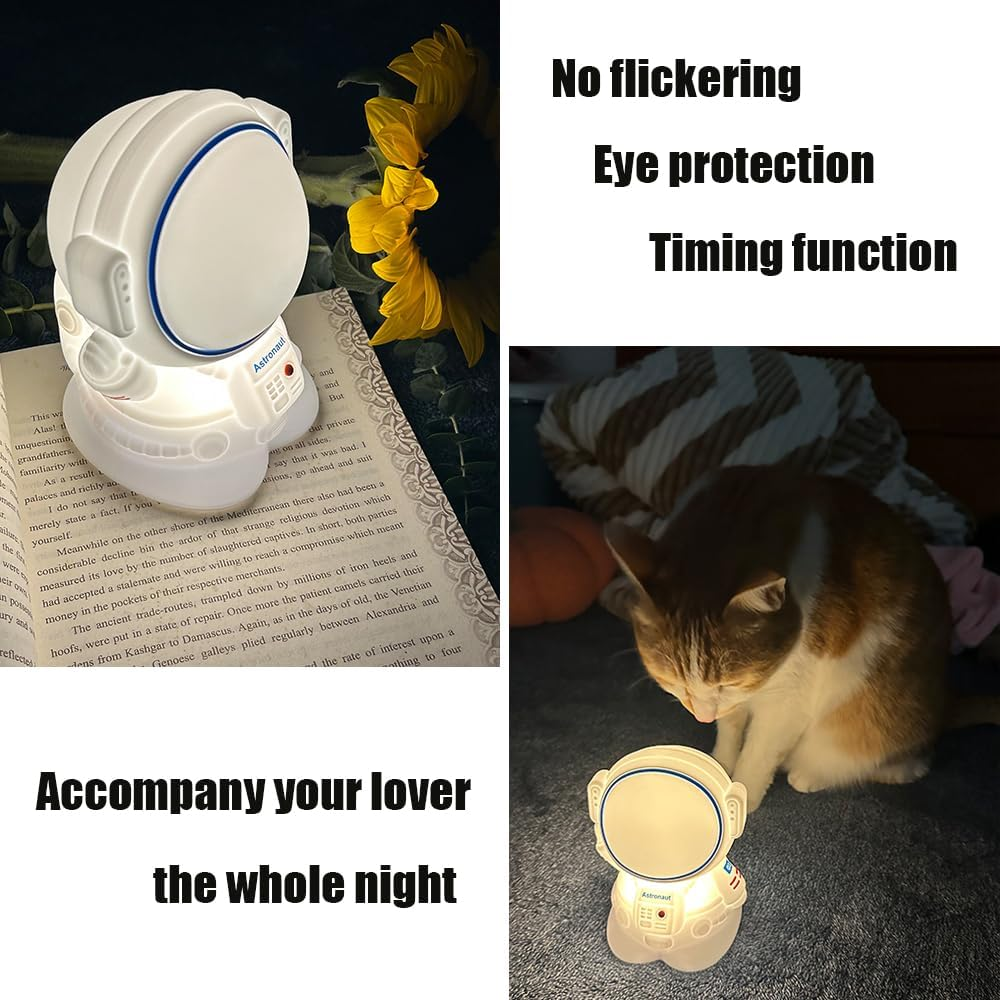LED Night Light Cute 7Color Shift Astronaut Night Light with Brightness Adjustable, Non-Flickering Eye-Caring LED Warm Light, Timing Function, Ideal Gift