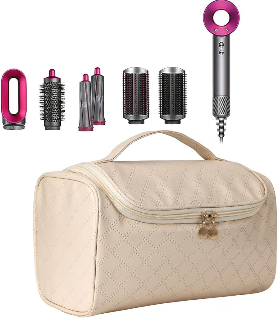 Dongawin Shark Flex Style Case - Premium Leather Travel Bag for Dyson Airwrap & Shark Hair Dryer Airwrap, Waterproof & Easy to Clean with 360&deg; Soft Padding, Lightweight Hair Tools Travel Bag (Cream) - Blue image number 5