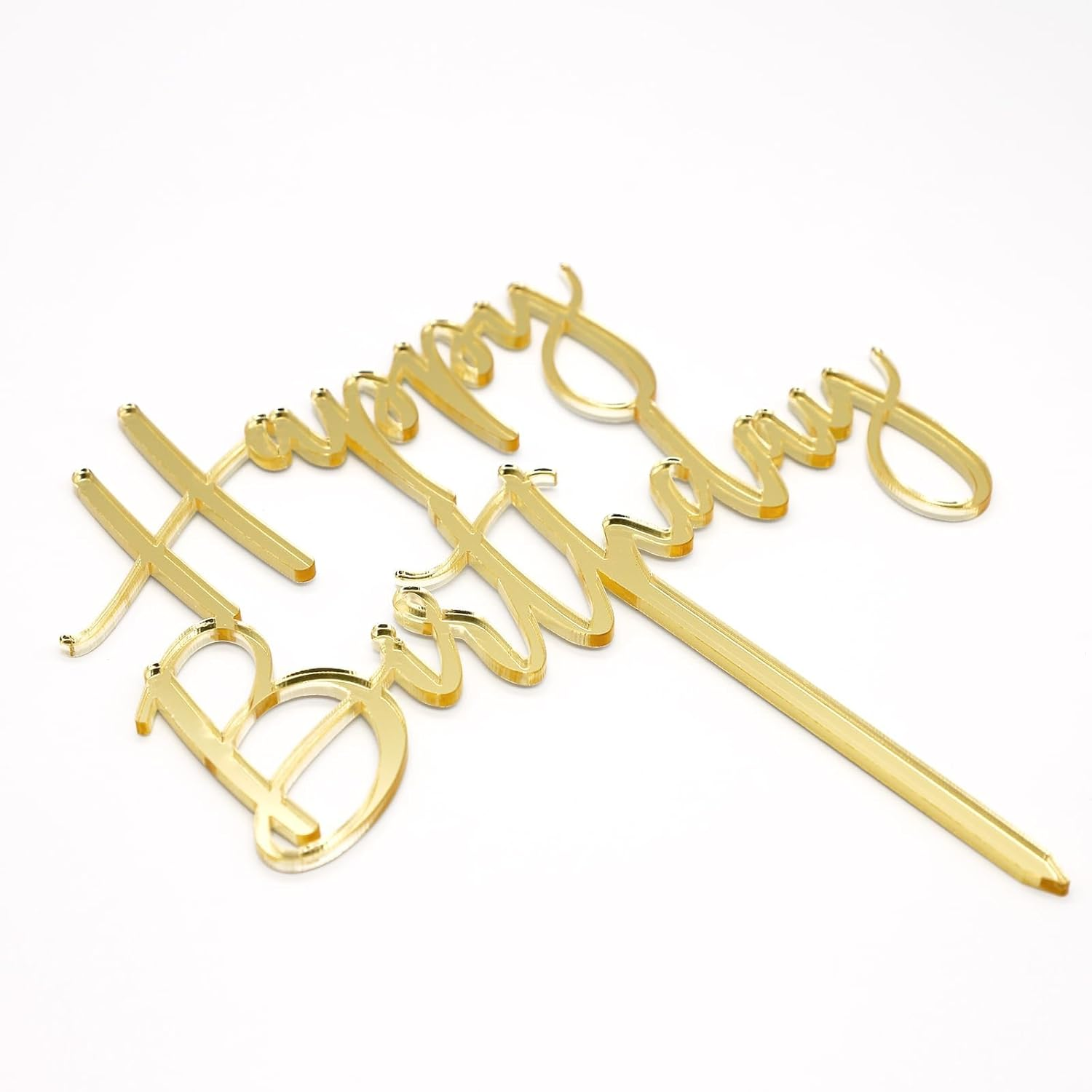 Kvadouly Gold Happy Birthday Cake Topper &ndash; Double-Sided Glitter Acrylic Cupcake Decoration for Kids and Adults Party Celebration (1) image number 3
