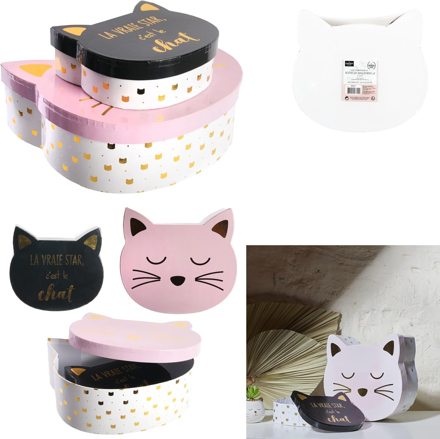 The Concept Factory RG6219 Cat Storage Box Other Paper Types Pink Black 25 X 23 X 8.5 Cm image number 3