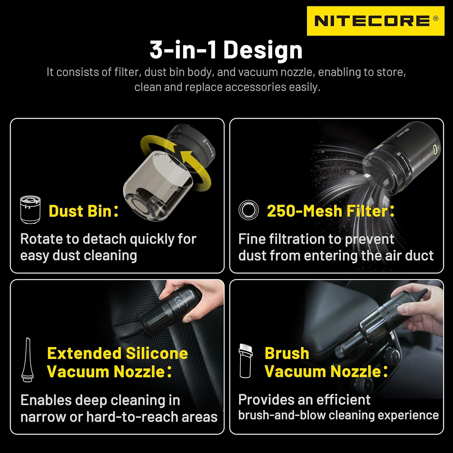 NITECORE BB Nano Portable Versatile Electronic Photography Air Blower with NIA007 Extension Vacuum Kit, NIA008 Enhanced Cleaning Kit, NITECORE Tag image number 4