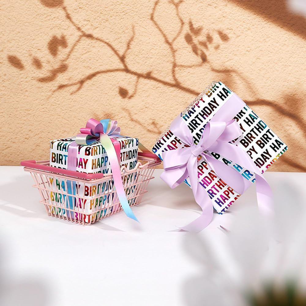 Birthday Wrapping Paper Roll,1 Rolls,Birthday Gift Wrapping Paper Paper Roll,Happy Birthday Polka Dots Stripes Design for Birthday, Holiday, Party, Wedding by H HOME-MART