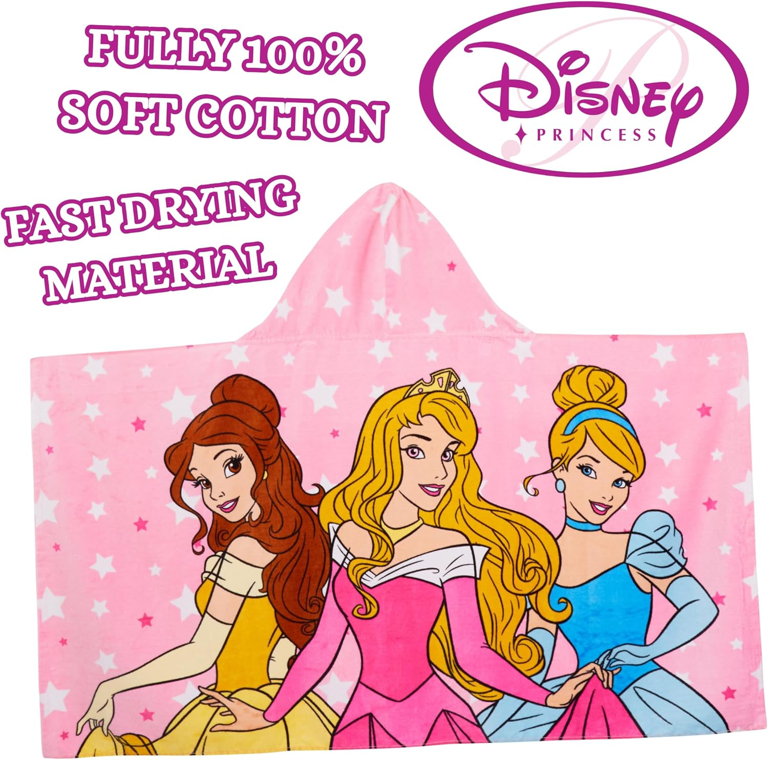 Disney Kids Princess Hooded Towel 100% Cotton Girls Poncho Large Childrens Bathtowel Beach Pool Warm Wrap Swimming Changing Cover Up image number 1