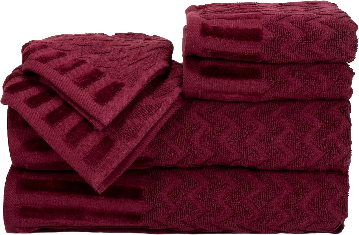 Lavish Home 6-Piece Cotton Deluxe Plush Bath Towel Set &ndash; Chevron Patterned Plush Sculpted Spa Luxury Decorative Body, Hand and Face Towels (Black), 27"X54"X0.25"