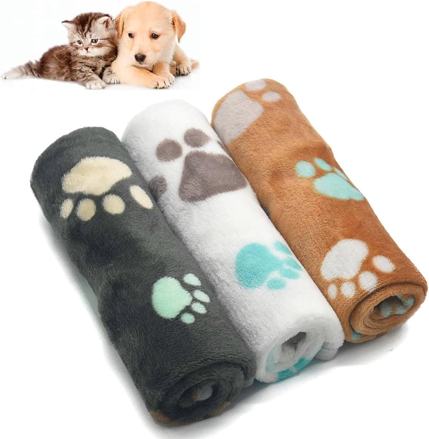 3 Packs Puppy Blanket Super Soft Warm Sleeping Mat Cute Printed Blanket Plush Pet Blanket Soft Warm Flannel Dog Blanket for Puppies and Kittens, 23 "X15"