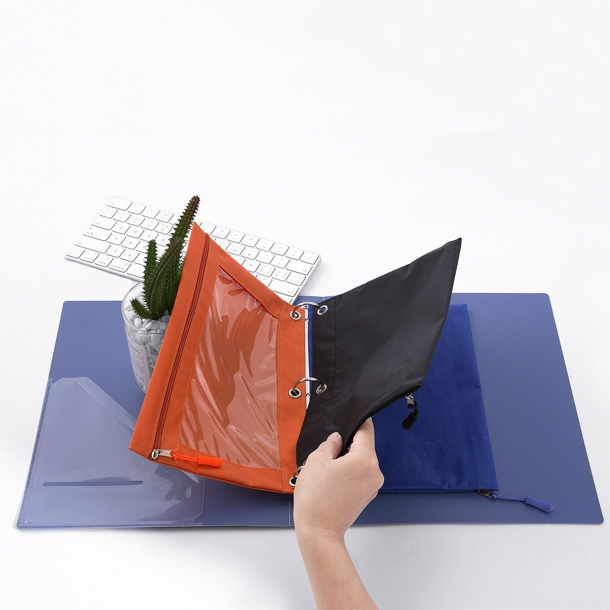 Binder Pencil Pouch with Zipper Pulls, Pencil Case with Rivet Enforced 3 Ring, 5 Pack - Multicolored-10Pack image number 5