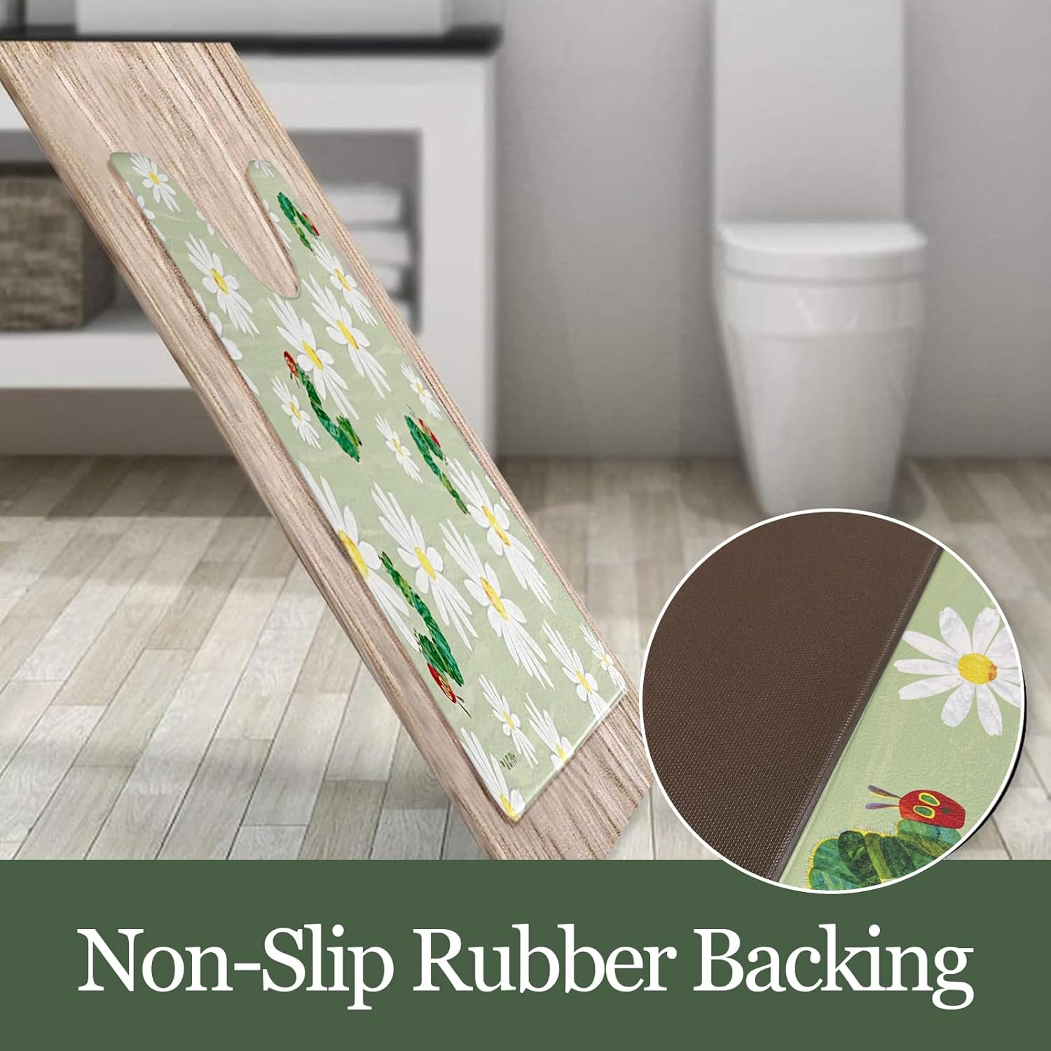 Colorful PVC Kitchen Mats, Non Slip Kitchen Mats for Floor Cushioned Kitchen Rugs and Mats, Waterproof Toilet Mat for Kitchen,Home, Bathroom,Floor,Sink,Laundry (Green Flower, 55 * 60Cm) - Colorful Pattern image number 6