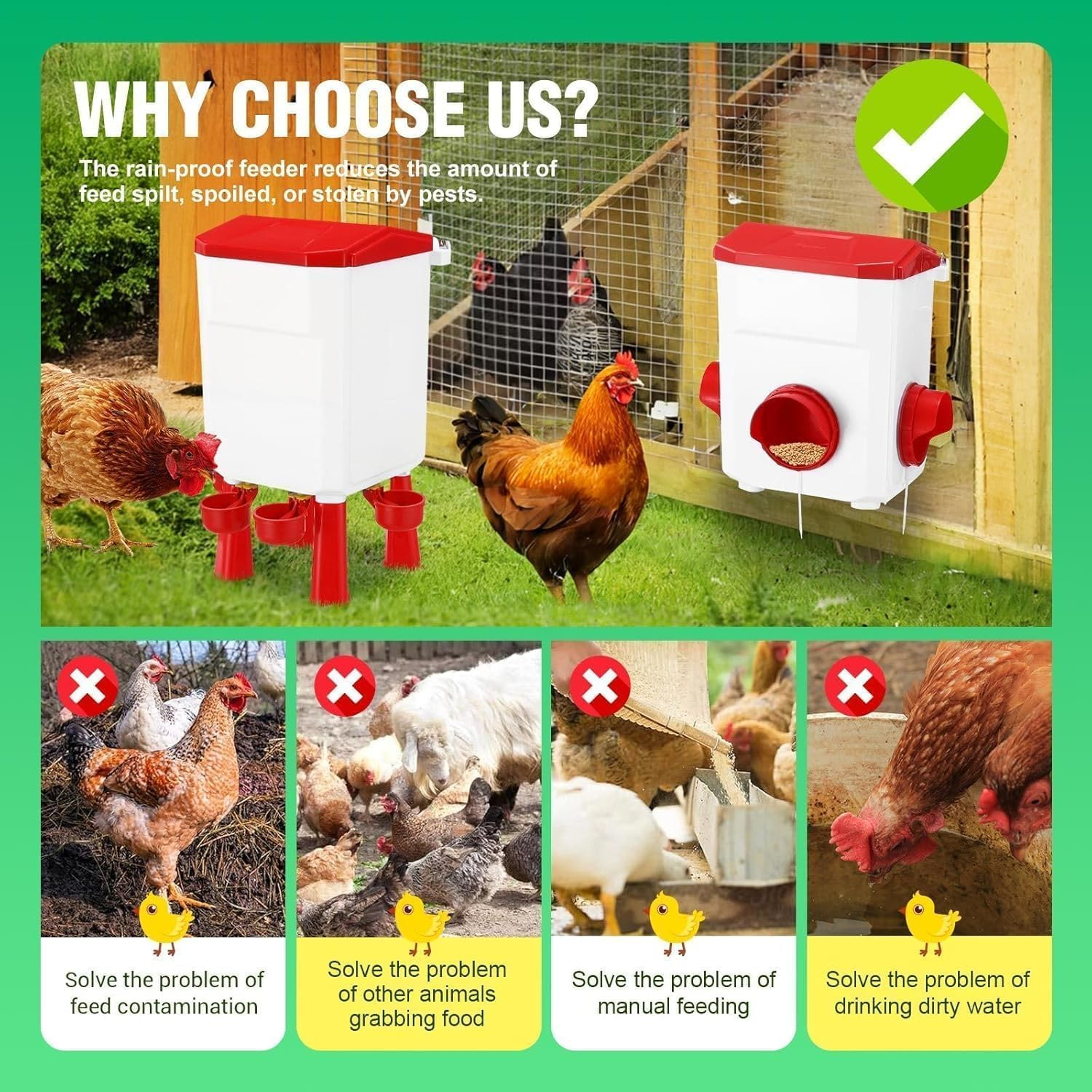 Chicken Feeder and Waterer, Hanging Poultry Feeding, Chicken Coop Accessories, Large Capacity 12KG + 11L Waterer Feeder Set, Automatic Chick Feeder and Waterer Set (Blue) image number 1