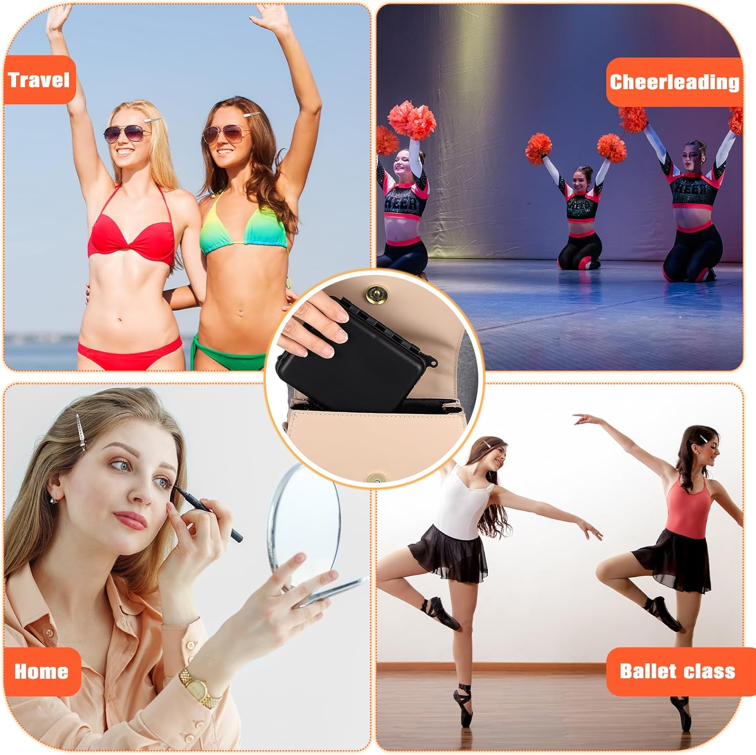 Teenyyou 160 Pcs Hair Bobby Pins Kit Dance Stuff Cosmetology Kit with Slick Back Hair Brush Set and Storage Box Hair Accessories Kit with Edge Bristle Brush Rat Tail Comb Dance Cheerleading(Black) image number 5