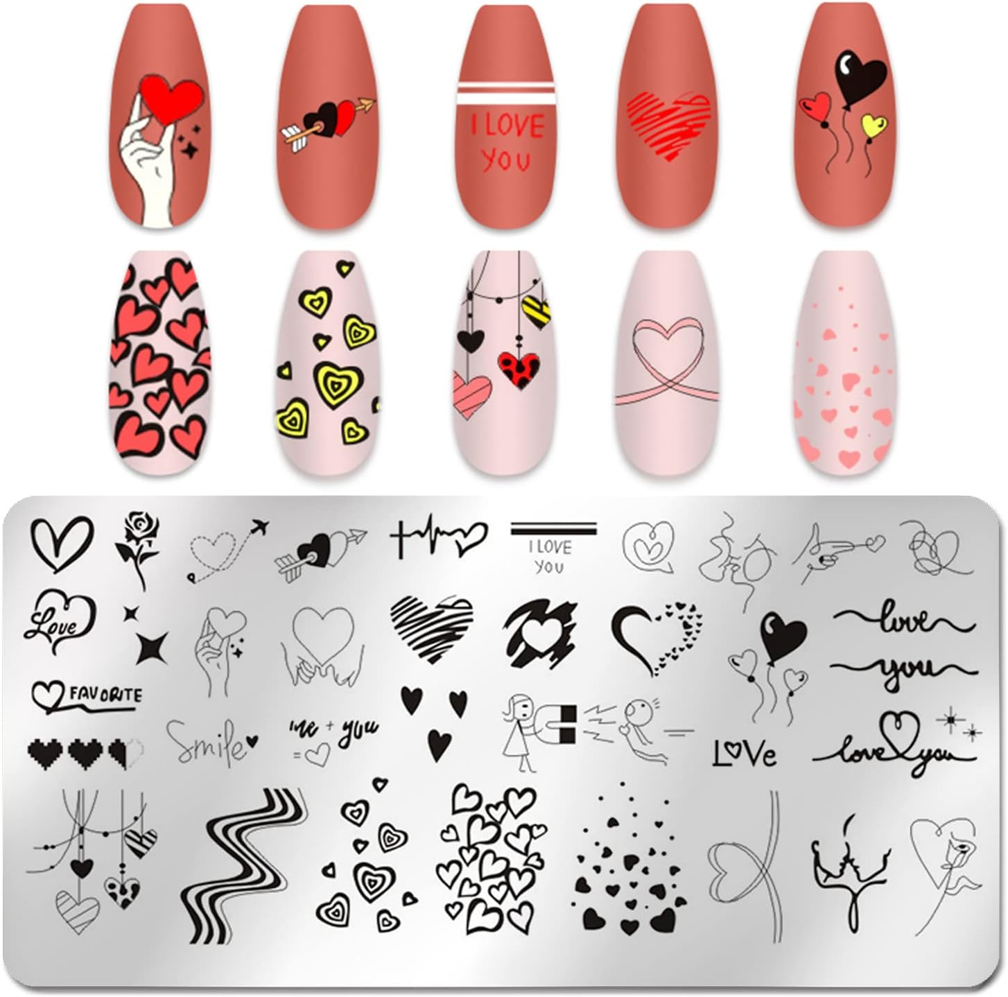 SILPECWEE 6 Pieces Valentine'S Day Nail Stamp Nail Stamping Plate Holiday Heart Nails Design Nail Stencils Nail Art Template Nail Polish Stamp Tools Nail Art Accessories for Acrylic Nails image number 5