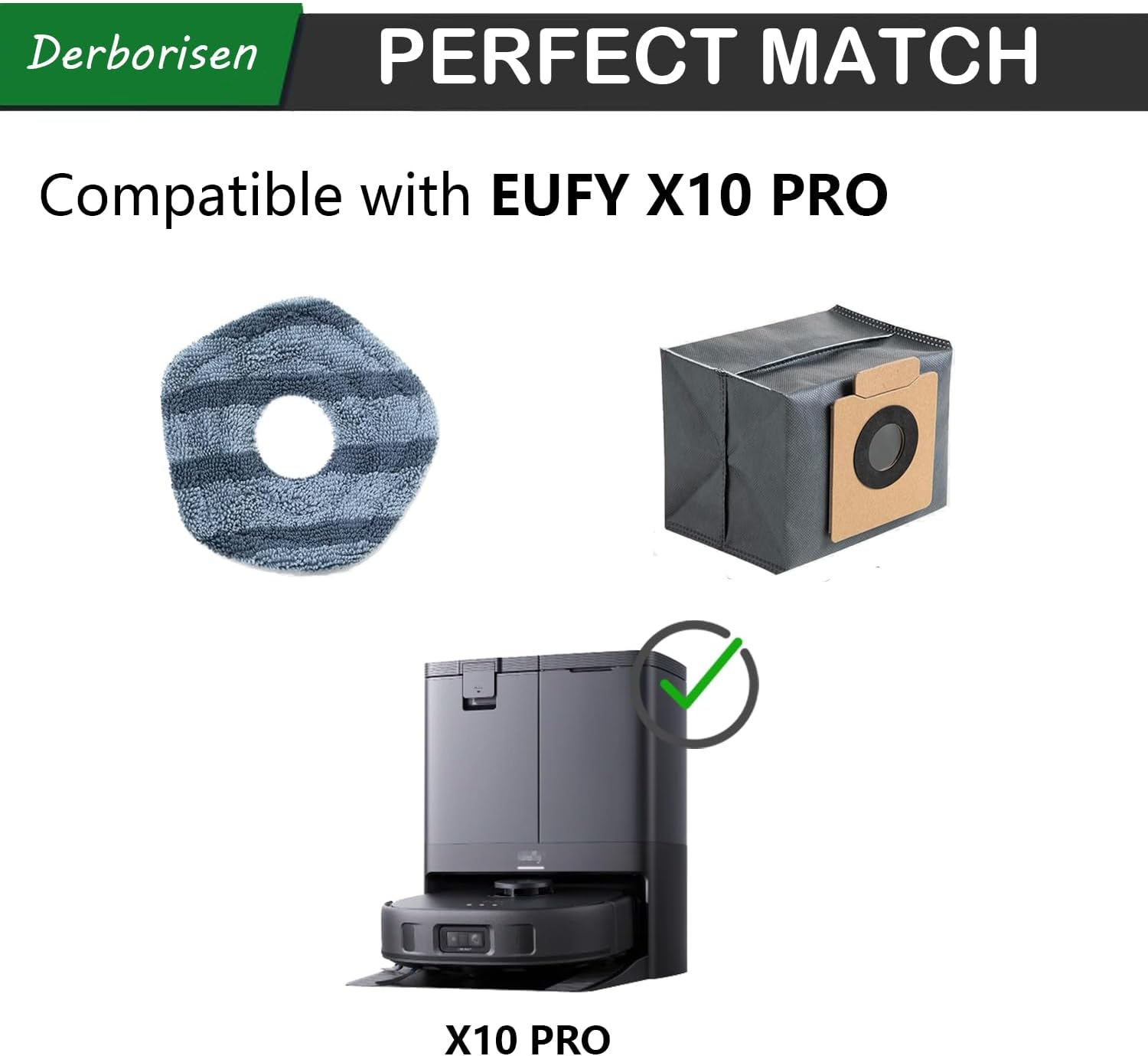 Mop Pad & Dust Bag Replacement Kit for EUFY X10 Pro, for Omni Robot Vacuum Cleaner, Including 8* Mop Pads, 8* Dust Bag image number 3