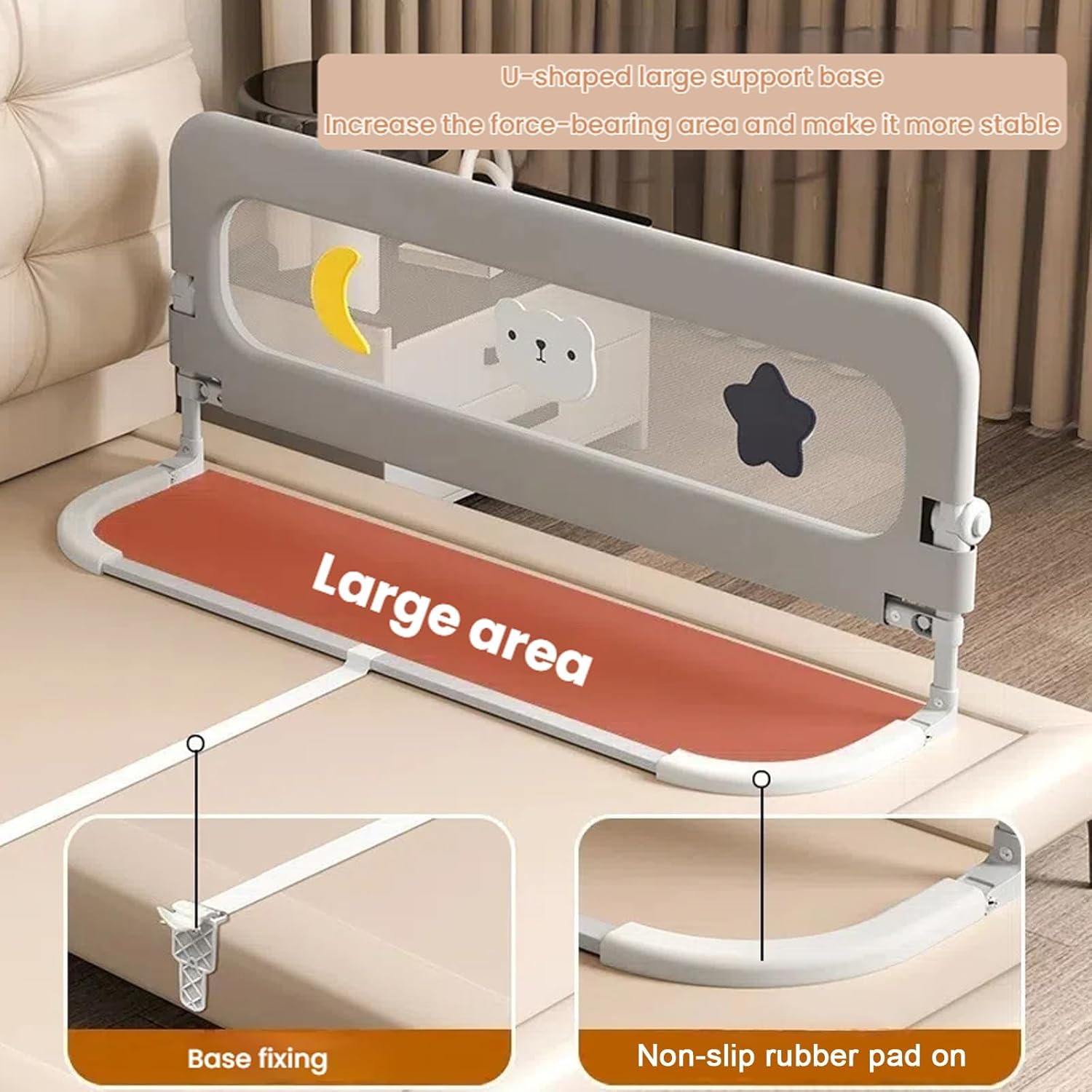 U Type Toddler Bed Rails, Folding Baby Bed Guard for Kids, Adjustable, Safety, Convenient Bed Rails, Guard Rail for Twin image number 2