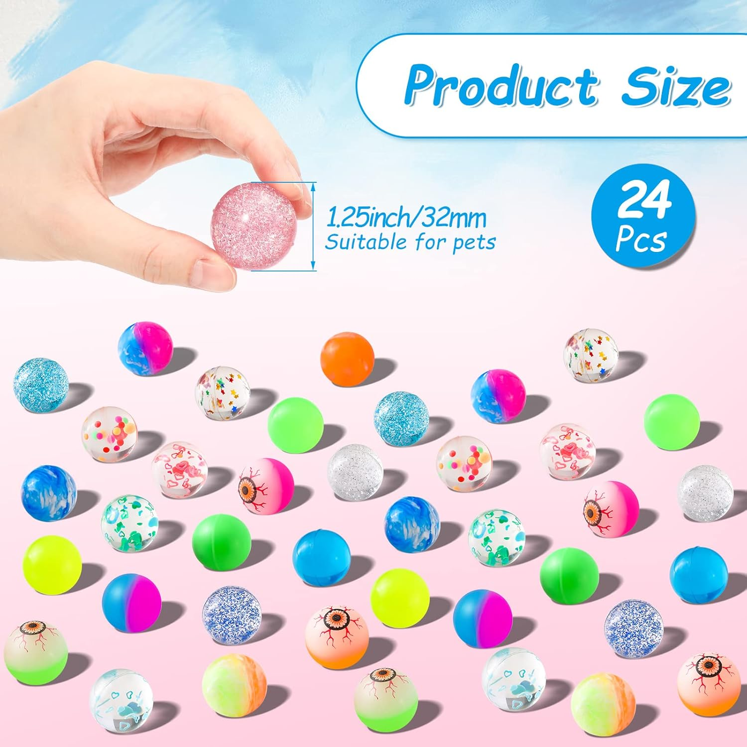 24 Pack Bouncy Balls 1.25 Inch Rubber Balls Translucent Small Bouncy Balls Assorted Colorful Bouncing Ball High Elasticity Mini Bouncy Balls for Cats and Dogs Outdoor Sports Interactive Games image number 1