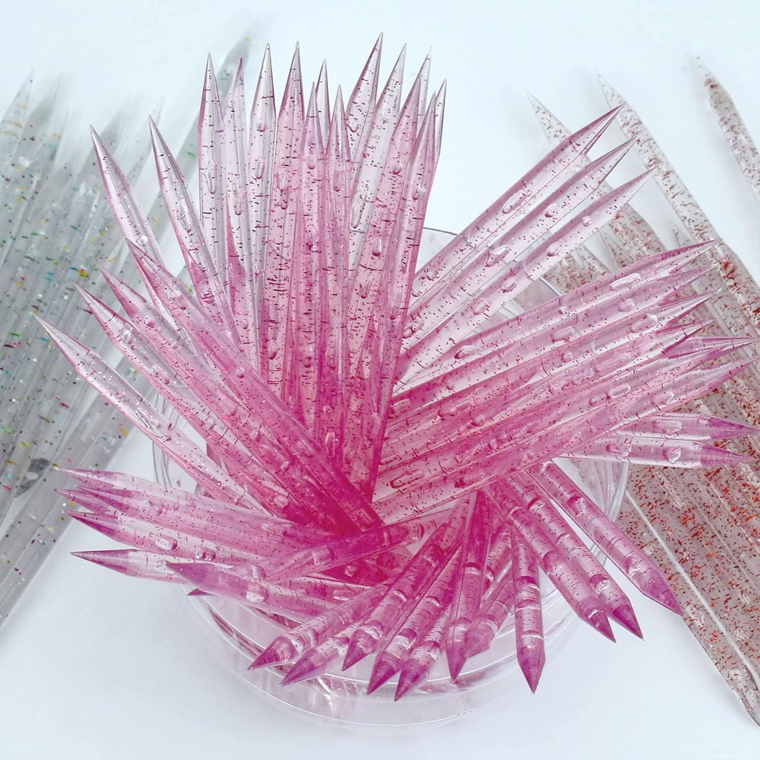 50 Pcs Crystal Cuticle Sticks, Double Heads Cuticle Pushers Sticks Remover, Nail Art Manicure Pedicure Tools (Pink) - Red image number 5