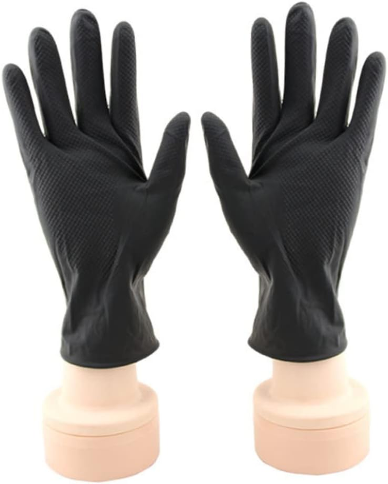 Garneck 10Pcs Laboratory Gloves for Hair Salon and Laboratory Use Black Reusable Latex Material Included for Hair Dye Application and Lab Tasks image number 1