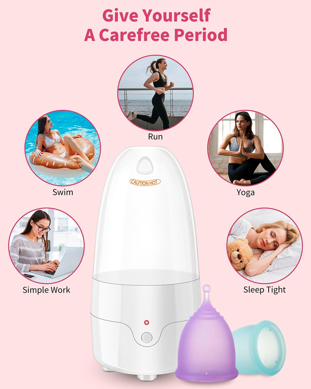 Menstrual Cup Steamer Sterilizer with 2 Reusable Menstrual Cups, Period Cups Cleaner Wash Kit, Cleans Your Cup in 2-5 Mins and Will Automatic Power off When the Temperature Reaches image number 5
