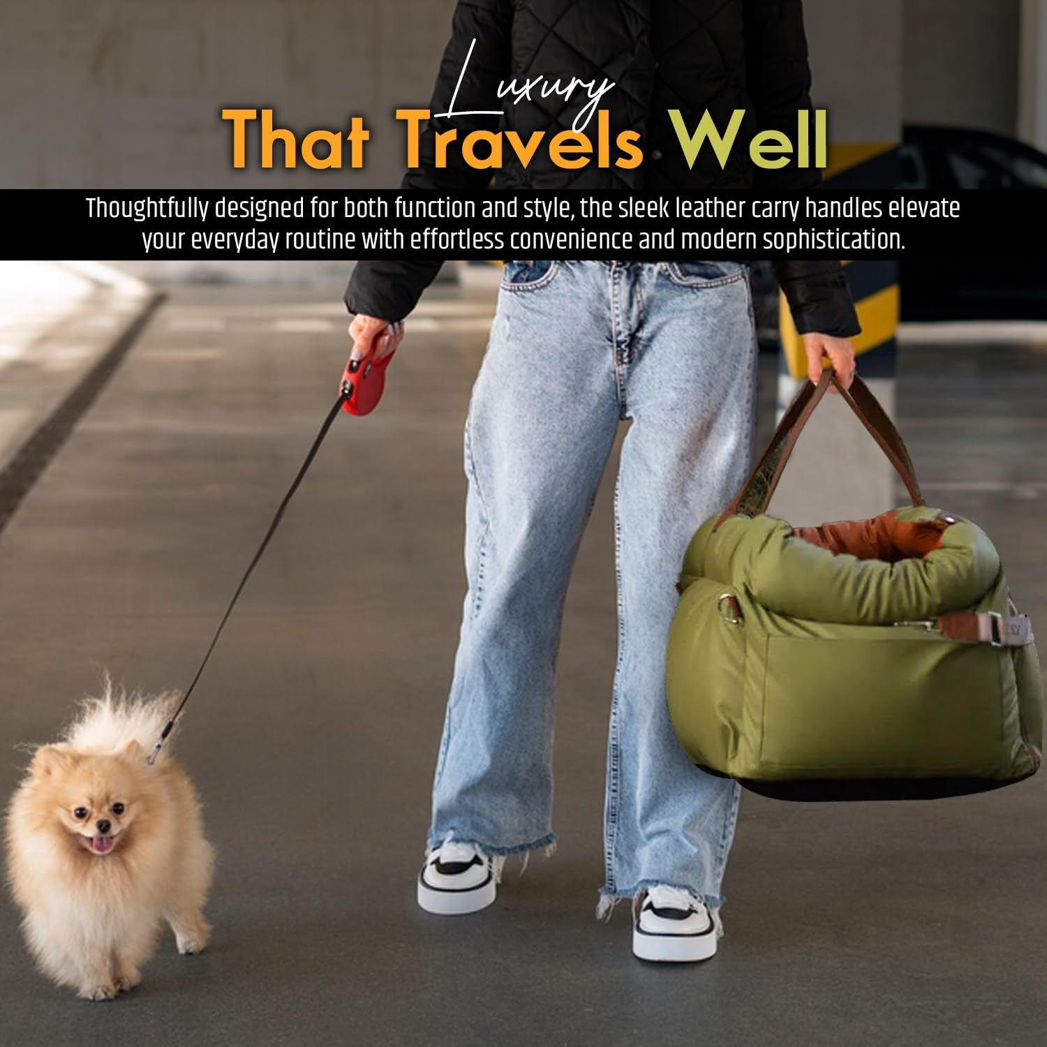 Dog Car Booster Seat &ndash; Convertible Travel Bed & Carrier with Removable Cushion, Side Storage Pockets & Adjustable Strap &ndash; Washable Pet Car Seat for Small Dogs &ndash; Front/Back Seat Compatible image number 1