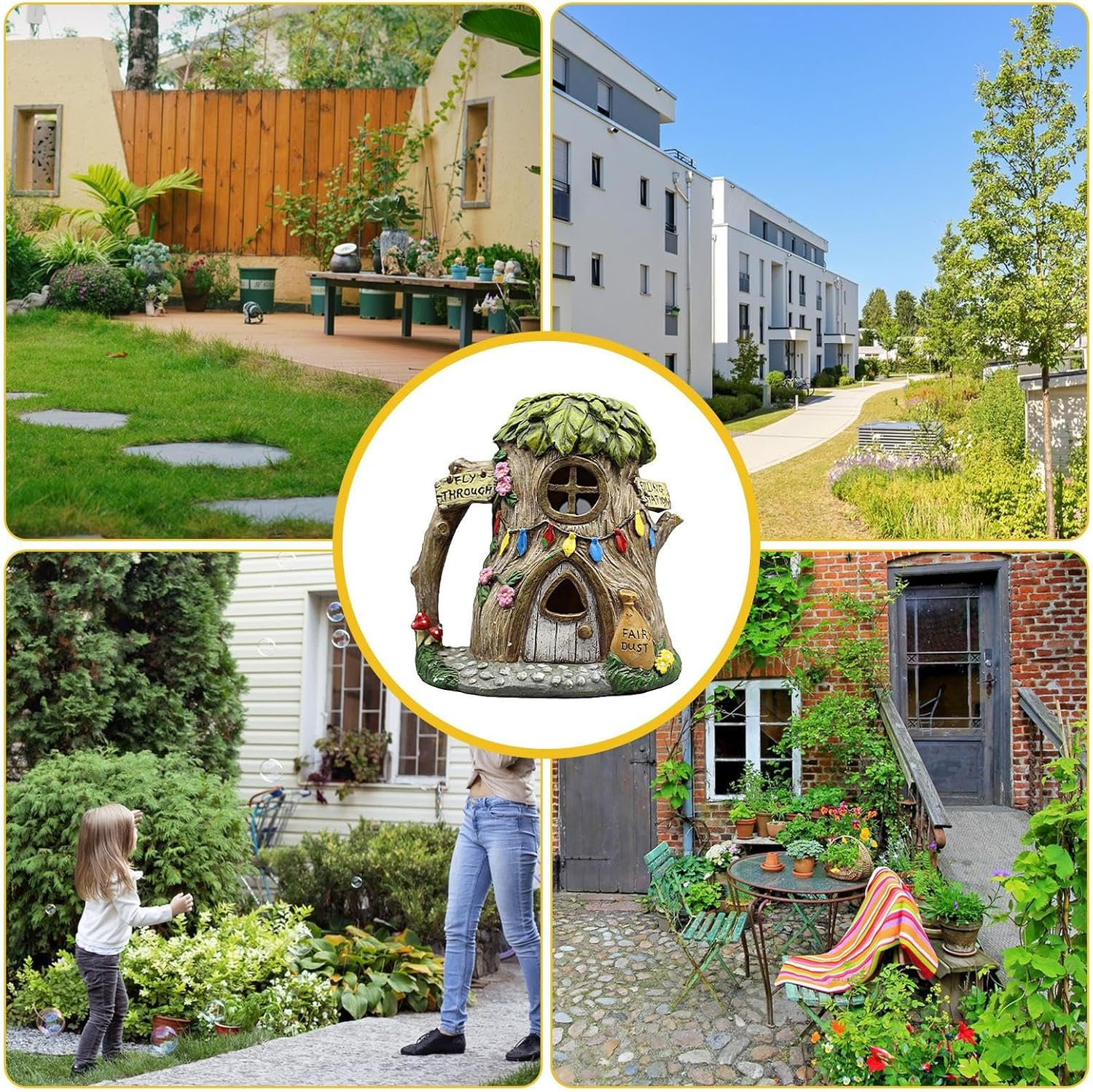 Solar Light Fairy Garden House, Fairy Garden House Solar Outdoor Statue, Backyard Halloween Decoration, Outdoor Statues, Outdoor, Lawn Ornaments for Home and Outdoor Decor Pochy image number 3