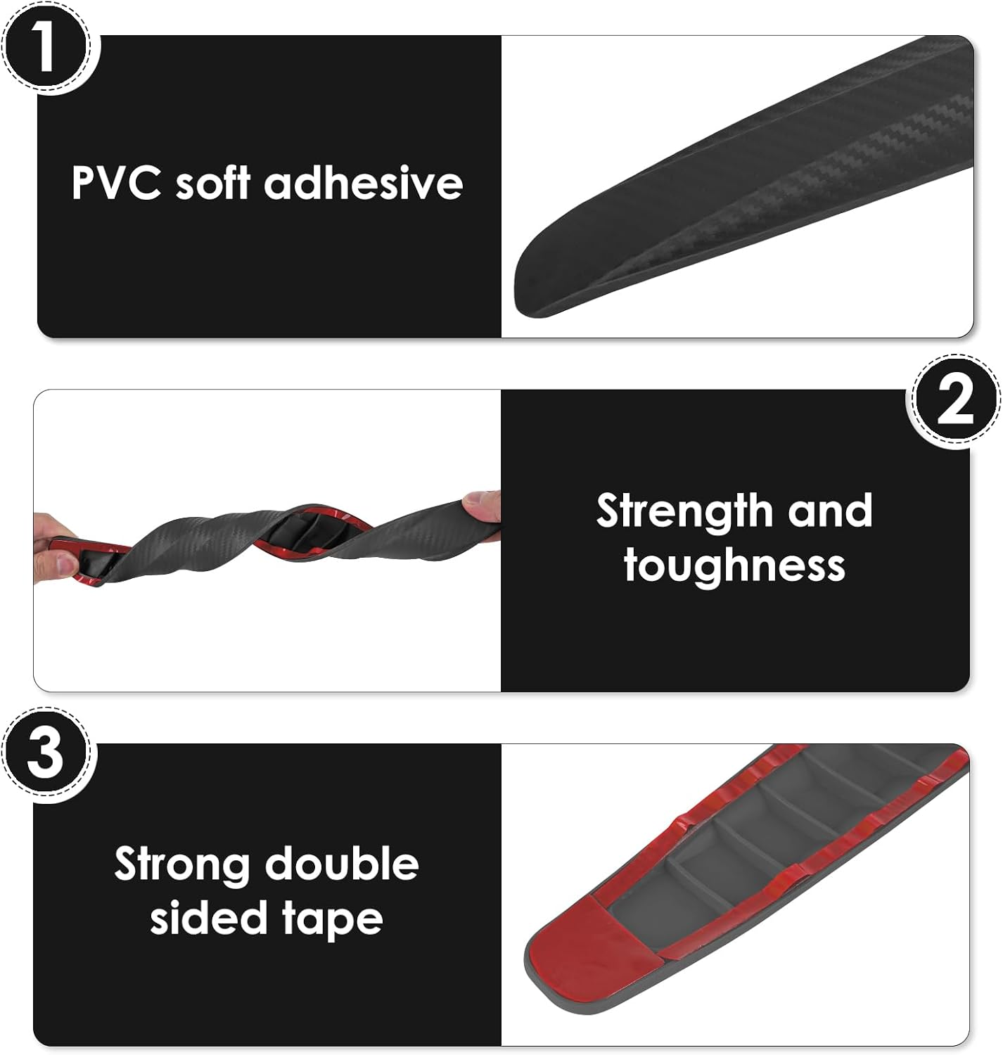 4 Pack Bumper Guard Strip, Anti-Collision Patch Car Bumper Guard Strip, Universal Exterior Car Accessories (Black) - Red image number 2