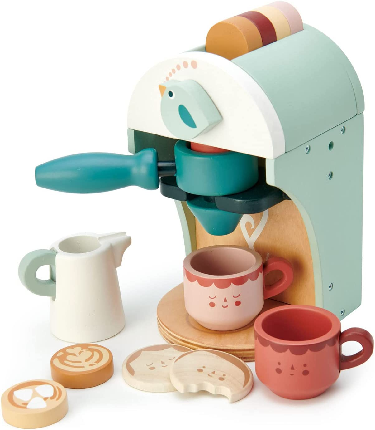 Tender Leaf Toys Babyccino Maker Wooden Coffee Machine Toy - Pretend Play and Roleplay for Children