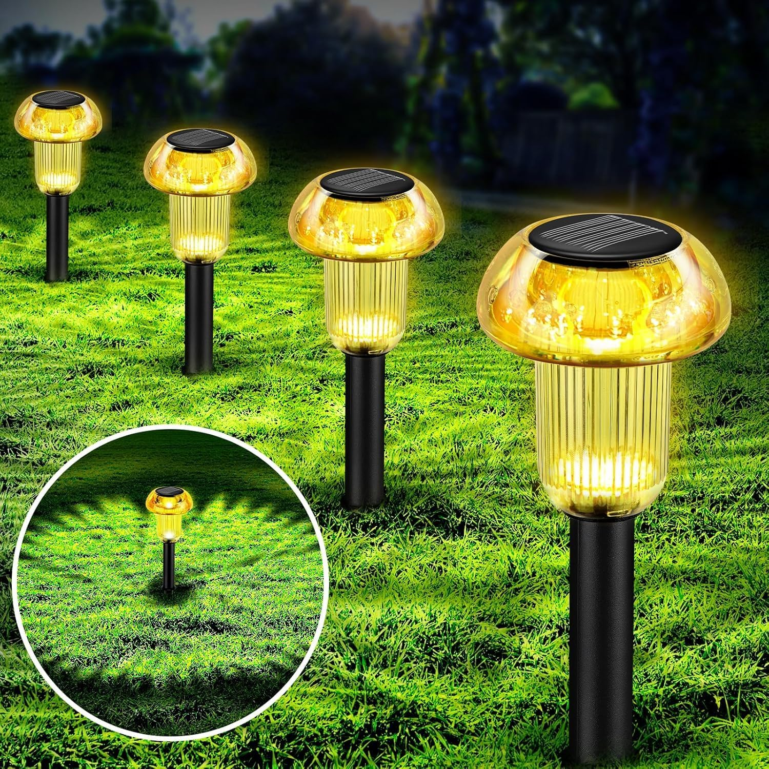 Solar Lights Outdoor Pathway Lights 4 Pack LED Waterproof Golden Mushroom Shape for Garden Driveway Walkway Landscape Path Lawn Yard Decor - 4 -Pack Multicolor image number 3