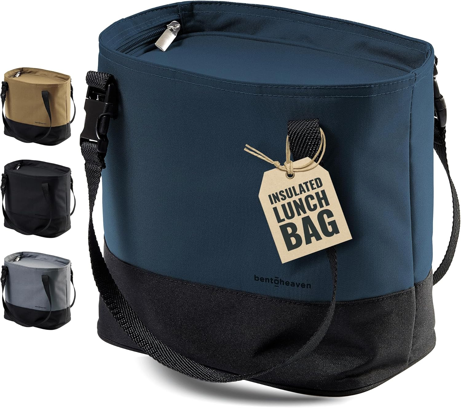 Bentoheaven Insulated Lunch Tote for Work - Durable Materials, Variable Strap/Handle, Wide Opening - Cooler Lunch Bag for Women & Men - Fits All Major Bento Lunch Boxes and Other Containers (Grey)