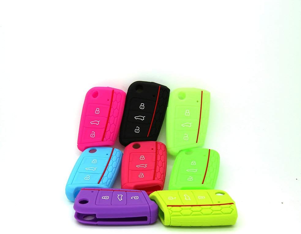 WSWJDW Silicone Car Key Case Cover Keychain Ring Key Bag, Fit for Volkswagen Vw Golf 7 Mk7 Skoda Octavia A7 Seat Leon Ibiza,Pink image number 6