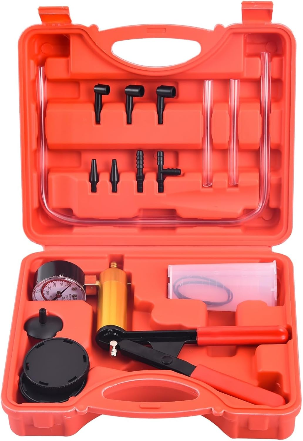 DHA Brake Fluid Bleeding Kit,Brake Bleeder Kit Hand Held Vacuum Pump Pressure Tester Gauge Adapter Set Automotive,Manual Brake Clutch System Bleeder Tool Kit for Bike Car Motorcycle Truck One Man image number 1