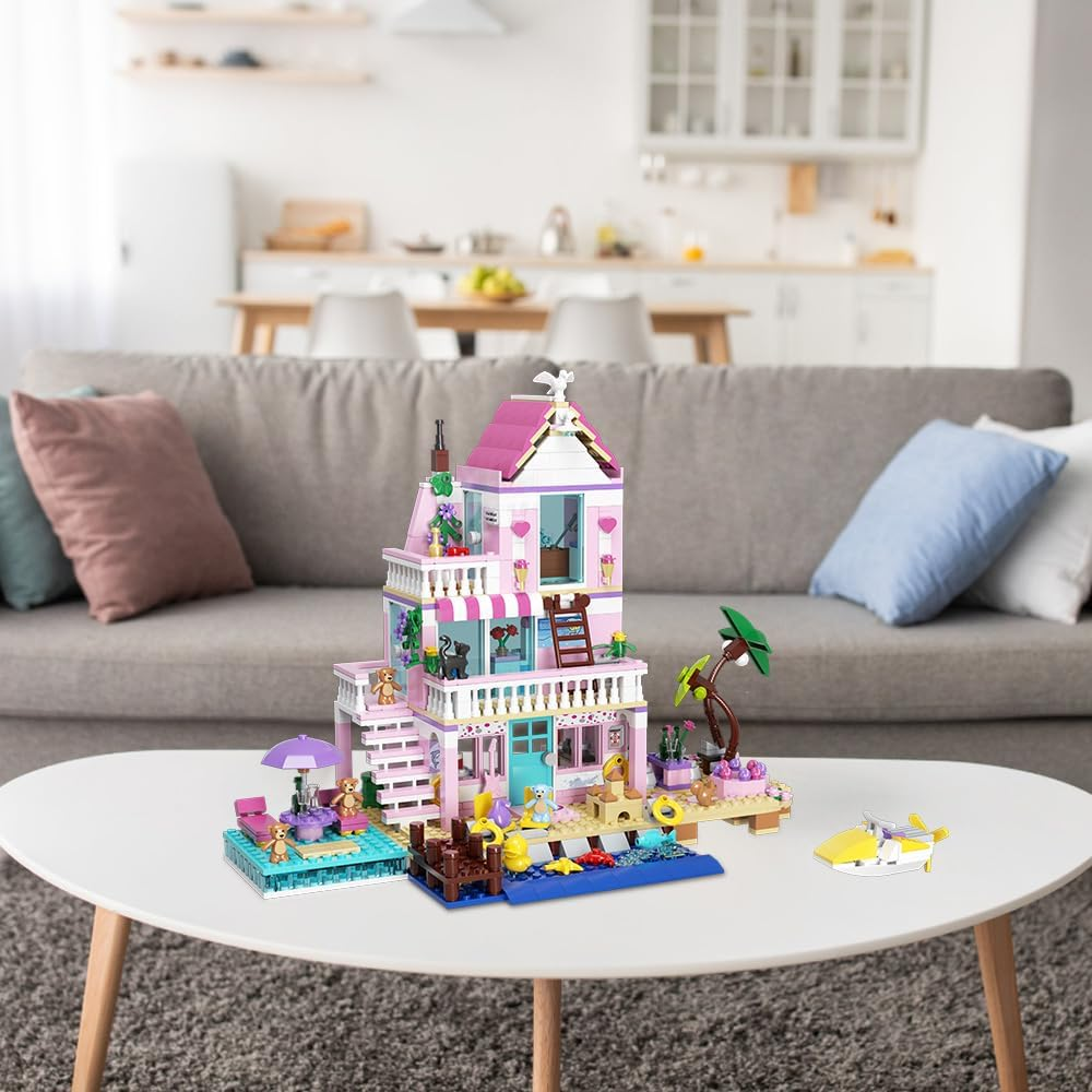 Mindbox Girls Seaside Villa Building Blocks,812Pcs Beach House Building Toys for Kids Age 8+，Mini Brick image number 6