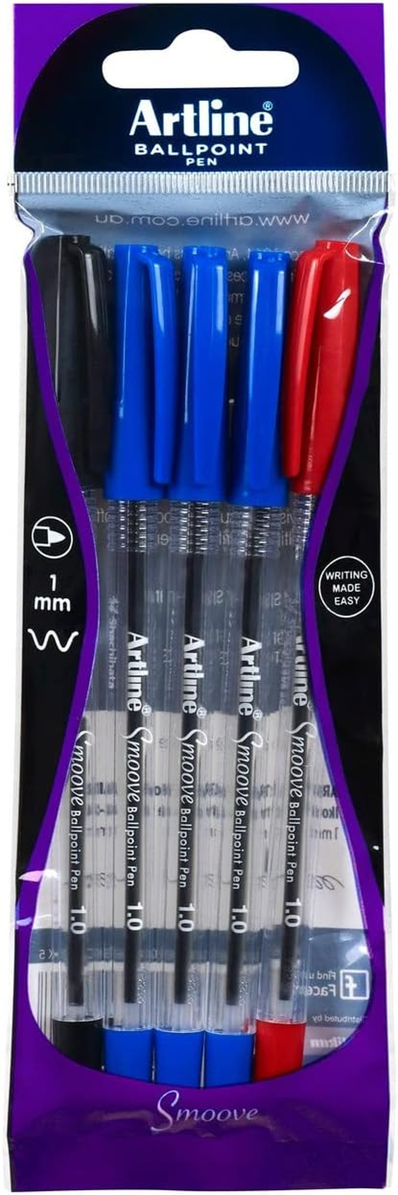 Artline Smoove Ballpoint Pen, Assorted 5 Pack image number 1