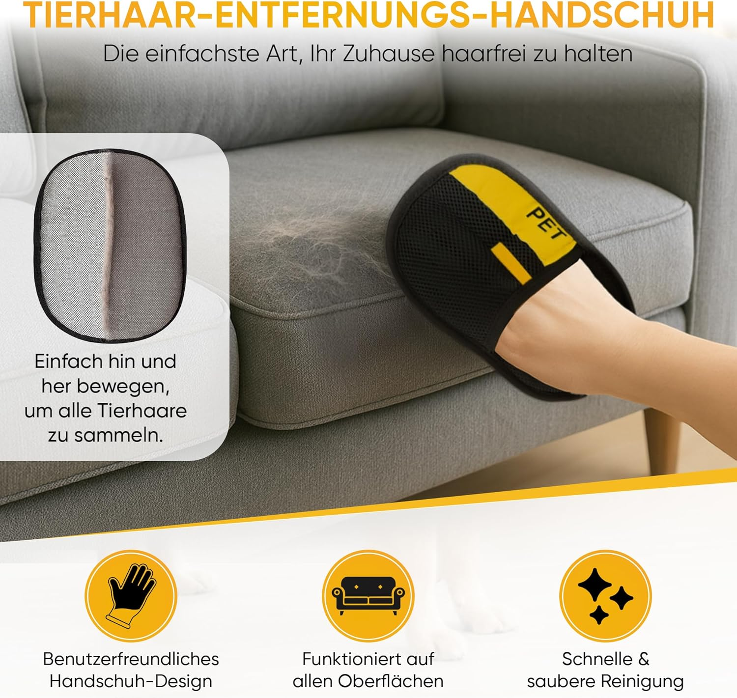 Pet Hair Removal Glove - Reusable Hair Remover for Cats & Dogs - Electrostatic Grooming Glove for Clothes, Sofa & Car image number 3