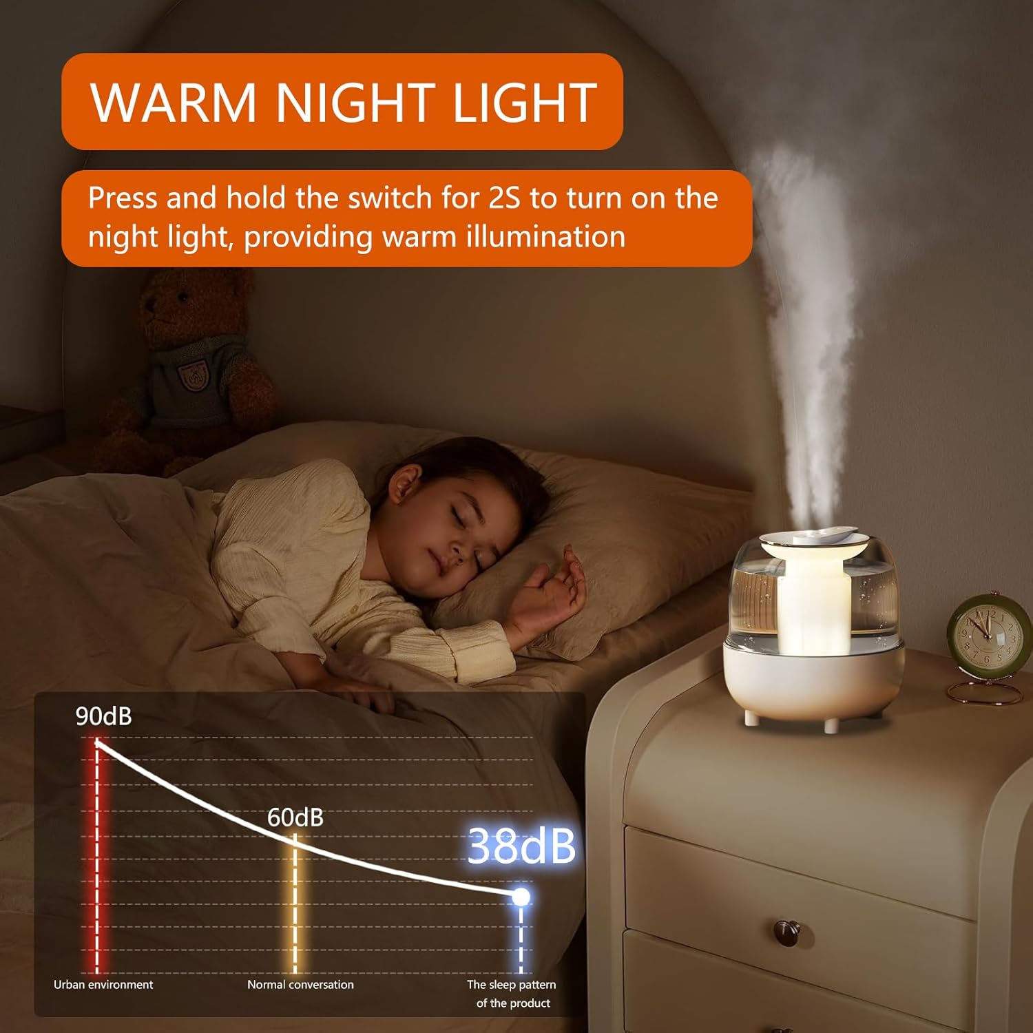 Air Humidifier for Bedroom, 4L Large Capacity Dual Spray Humidifier, Night Light, 2 Spray Modes, Auto Shut Off, Quiet, for Plant, Home, Office (White) image number 3