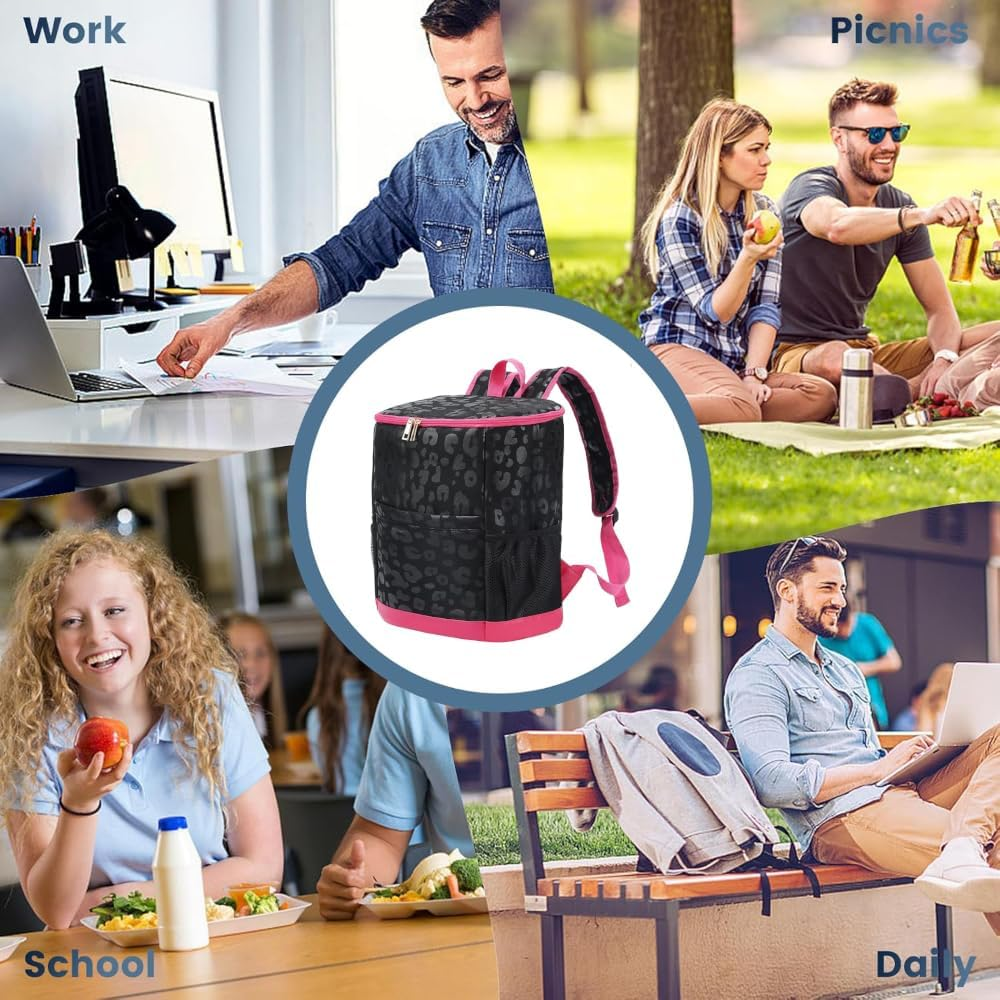 Leopard Cooler Backpack - 24 Can Insulated Lunch Bag for Women, Lightweight Soft Cooler Compartment for Hiking & Camping image number 5