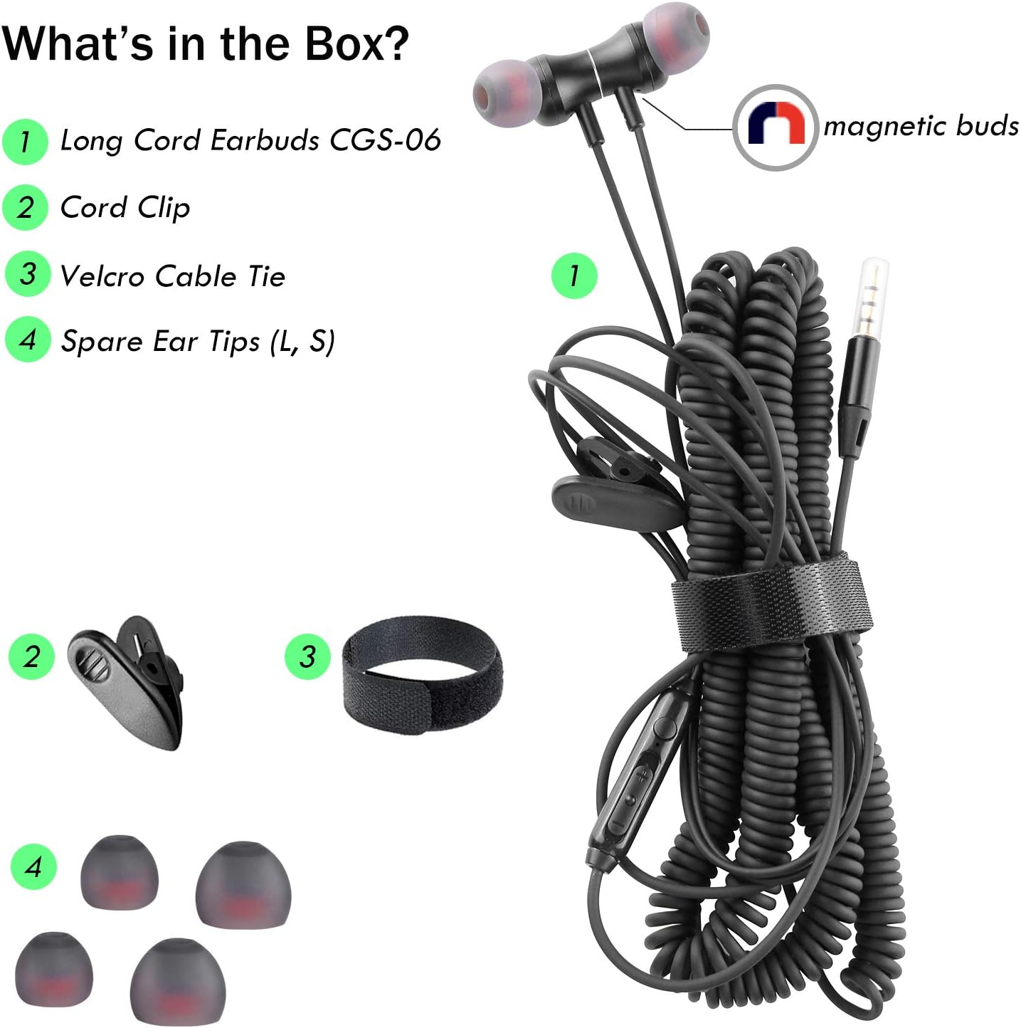 Extra Long Wired Headphone for TV with 12 FEET Spring Coiled Extension Cable, Earphones Earbuds for 3.5Mm Audio Output Devices, Metal Stereo Bass In-Ear Headset with Volume Control-Changeek CGS06 image number 6