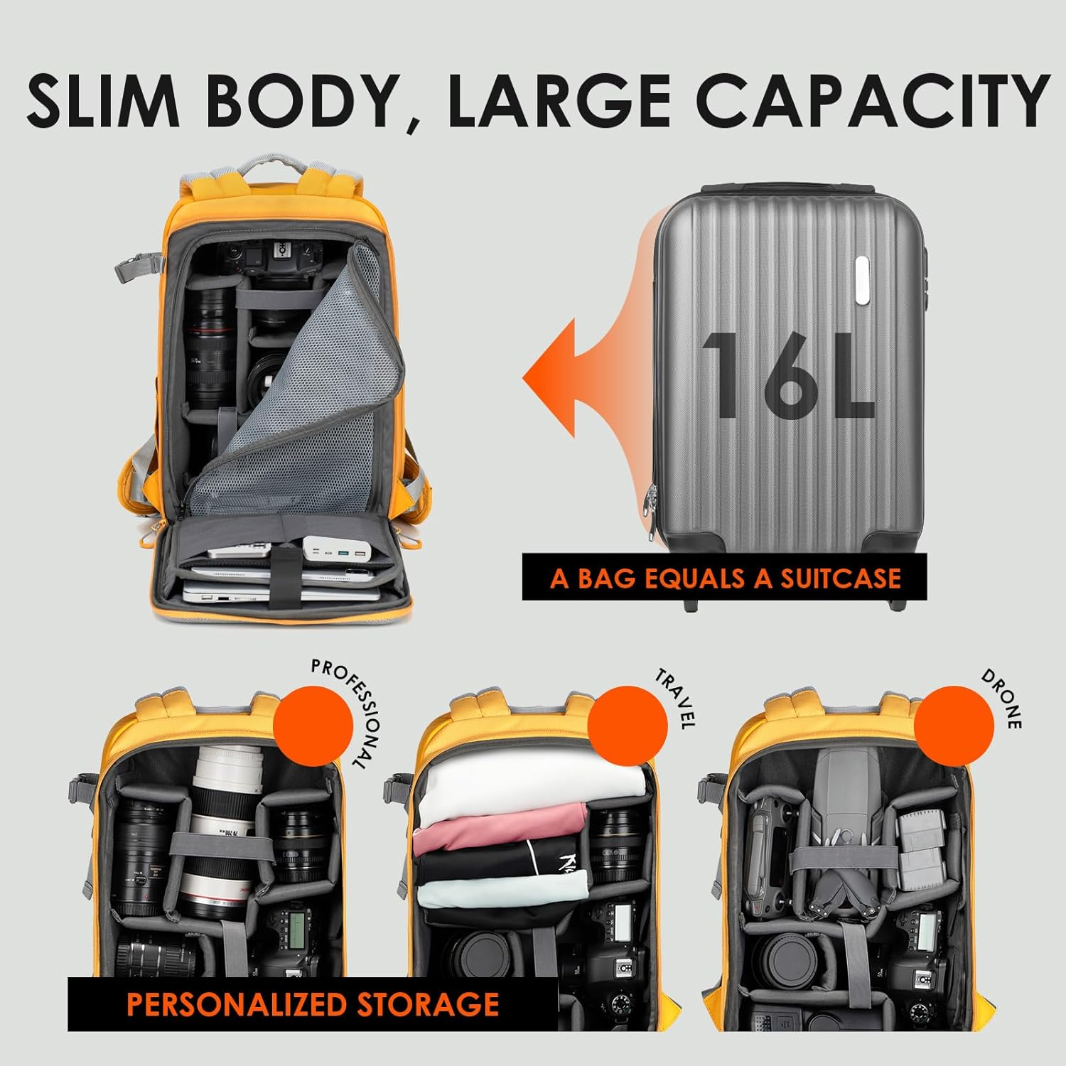 TARION Waterproof Camera Backpack - DSLR Camera Bag with Laptop Compartment, Unisex Minimalist Hiking Backpack image number 3