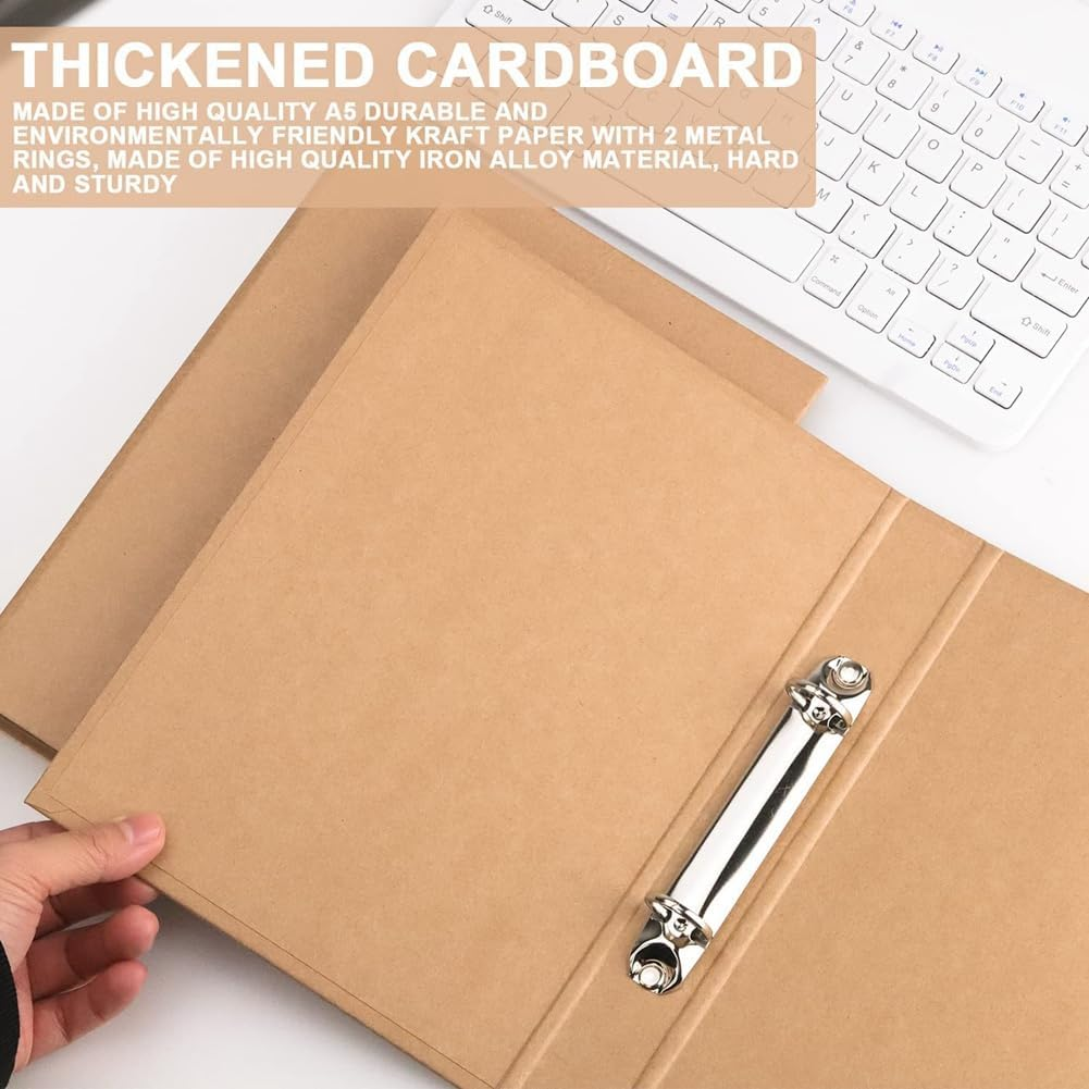 Shusmda 2Pcs A5 Kraft Paper Refillable Ring Binder with 2 Rings, Brown