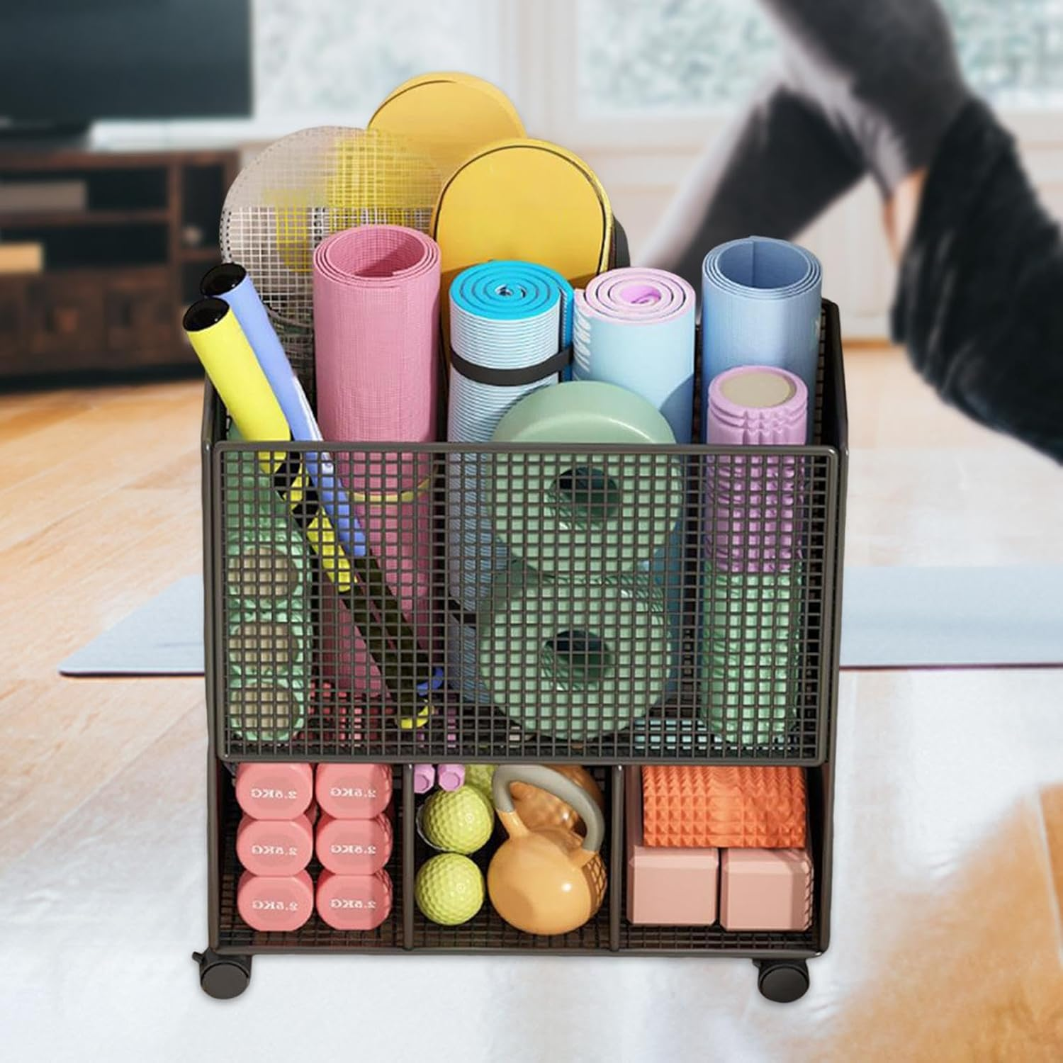 Rockible Yoga Mat Storage Rack, Workout Equipment Storage Organizer, Kettlebells Metal Yoga Mat Organizer Holder, Black image number 2