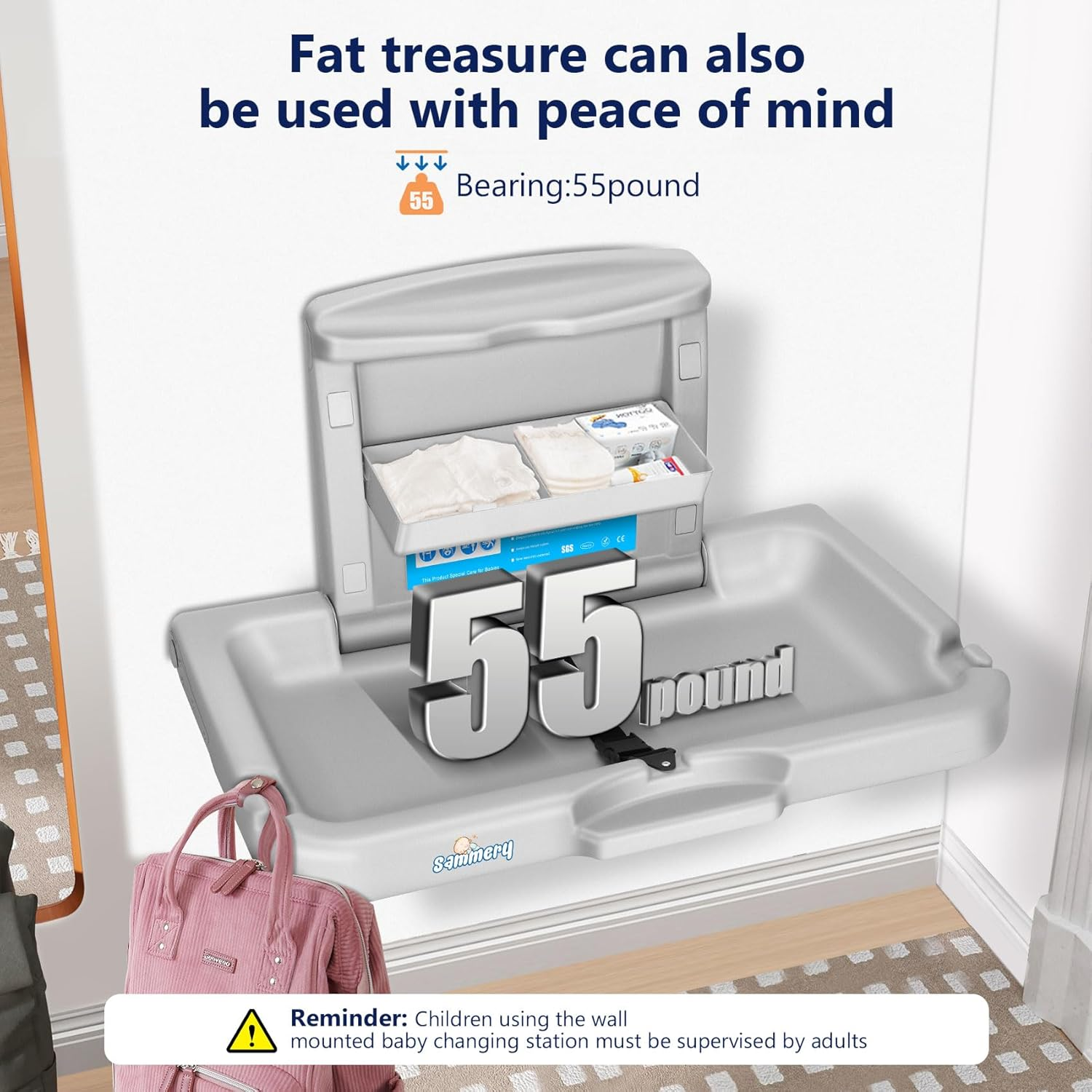 Commercial Baby Changing Station,Wall Mounted Baby Changing Station with Safety Strap,Wall Mounted Changing Table for Commercial Bathroom, Baby Changing Station That Makes Every Mother Happy image number 5