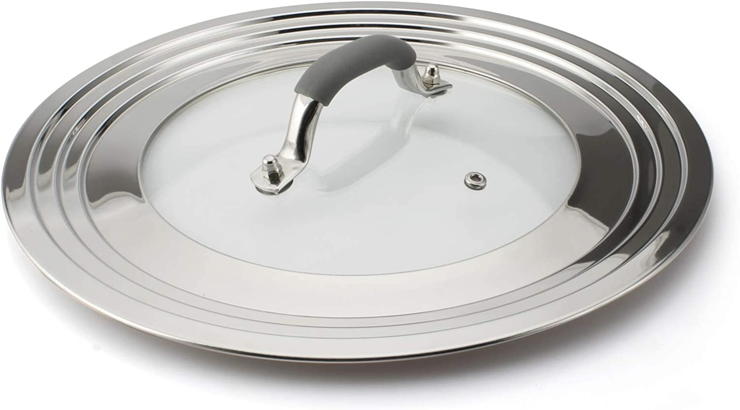 Wishdirect Universal Lid for Pots and Pans - One Size Fits All 21-31Cm Pots Frying Pans Skillets Woks, Replacement Pot Lid with Heavy Duty Heat Resistant Silicone Knob (Black, round Handle)