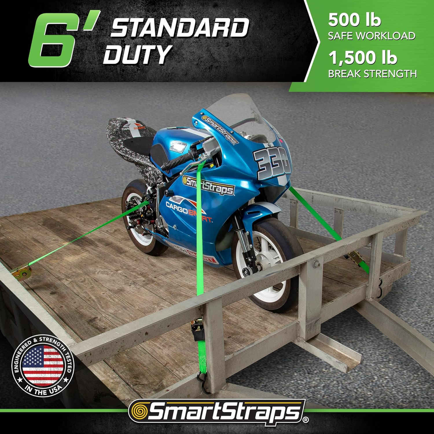 Smartstraps 6&rsquo; Ratchet Straps, 4 Pack &mdash; Standard Duty Retractable Tie-Down Straps &mdash; 1,500Lb Break Strength, 500Lb Safe Work Load &mdash; Haul Atvs, Lawn Tractors and Other Small Equipment image number 6