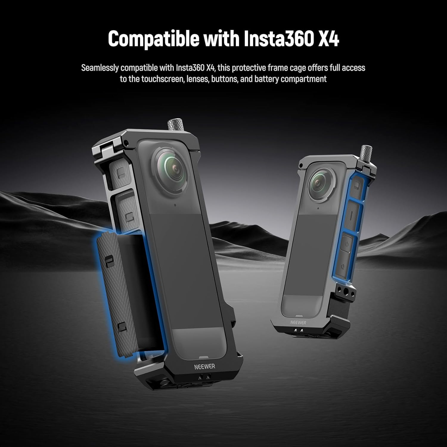 NEEWER X4 Action Camera Cage， Protective Case with Folding Fingers Compatible with Insta360 X4， Video Recording Rig Aluminum Alloy Frame with Lens Protector Cap， No Assembly Required， AC010 image number 1