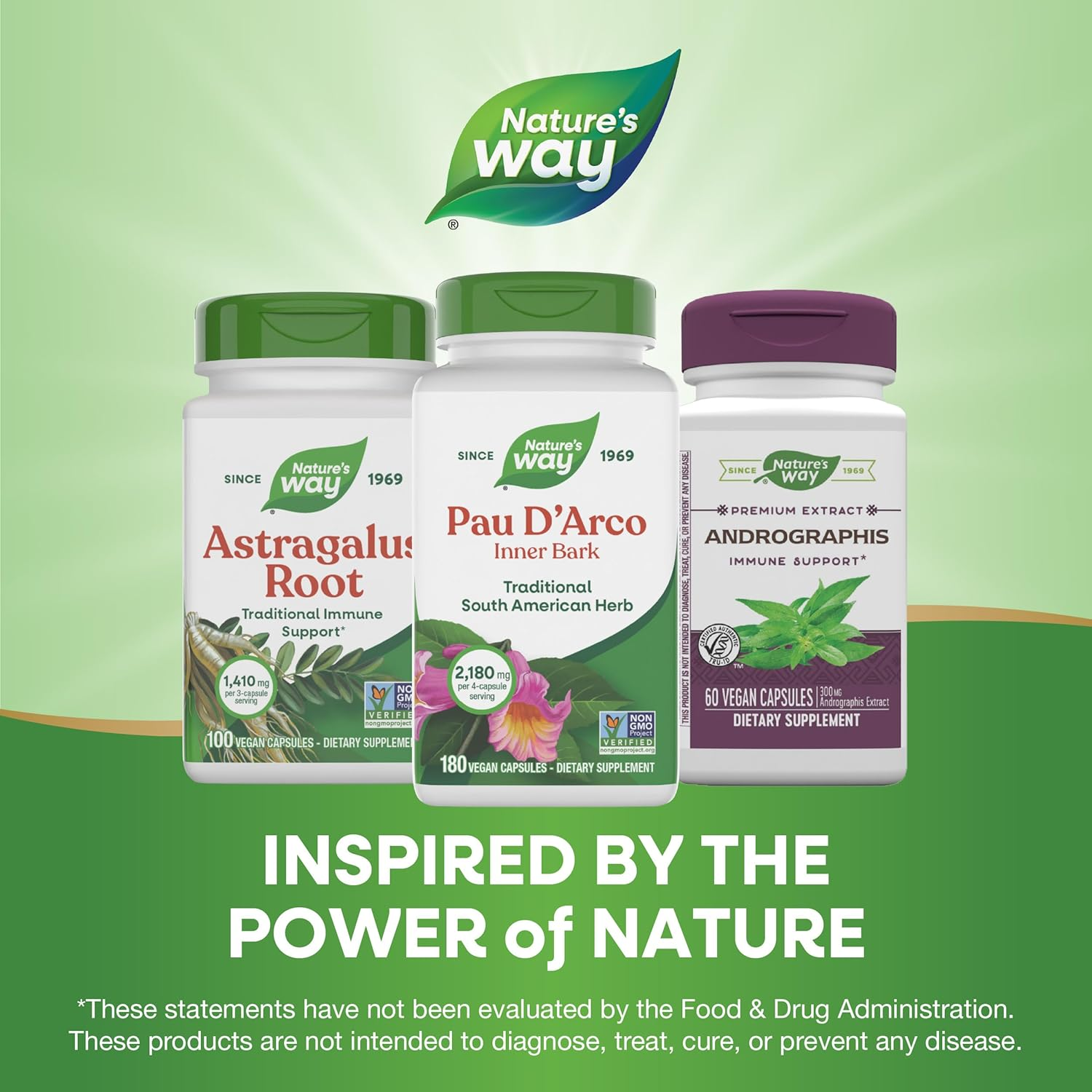 Nature'S Way Premium Herbal Pau D&rsquo;Arco Inner Bark 545 Mg per Capsule, 180 Vcaps