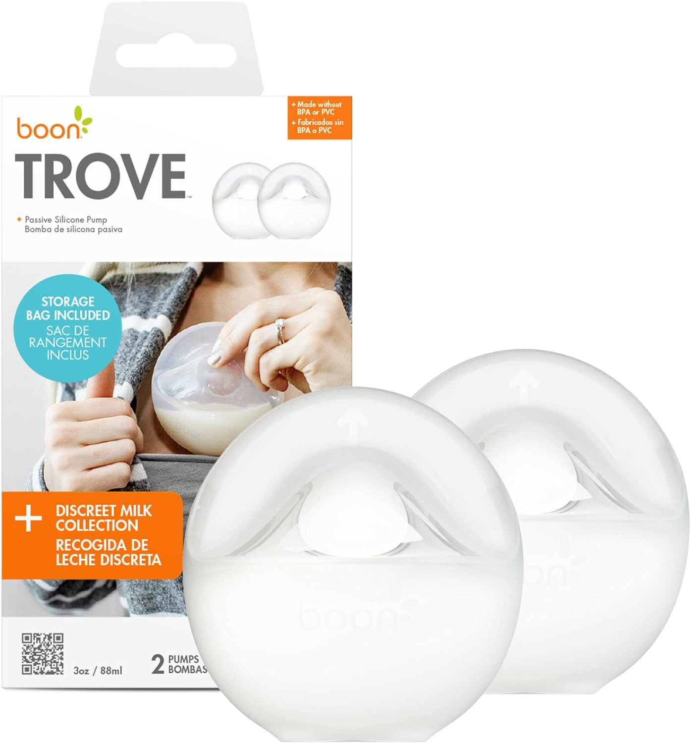 Boon TROVE Silicone Manual Breast Pump with Travel Pouch - Hands Free Breast Pump - Passive Breast Milk Collector Shell for Newborns - Breastfeeding Essentials - 2 Count Clear B11531 image number 4