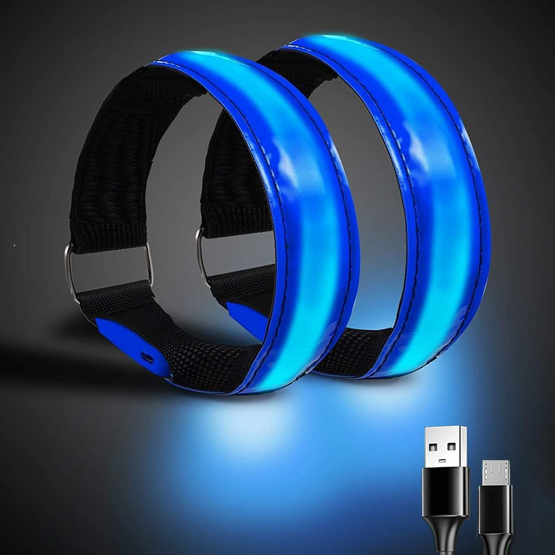 2 Pack USB Rechargeable LED Armbands,Led Reflective Arm Bands for Night Walking,360&deg; Reflective LED Bracelets,Armband Reflector for Running
