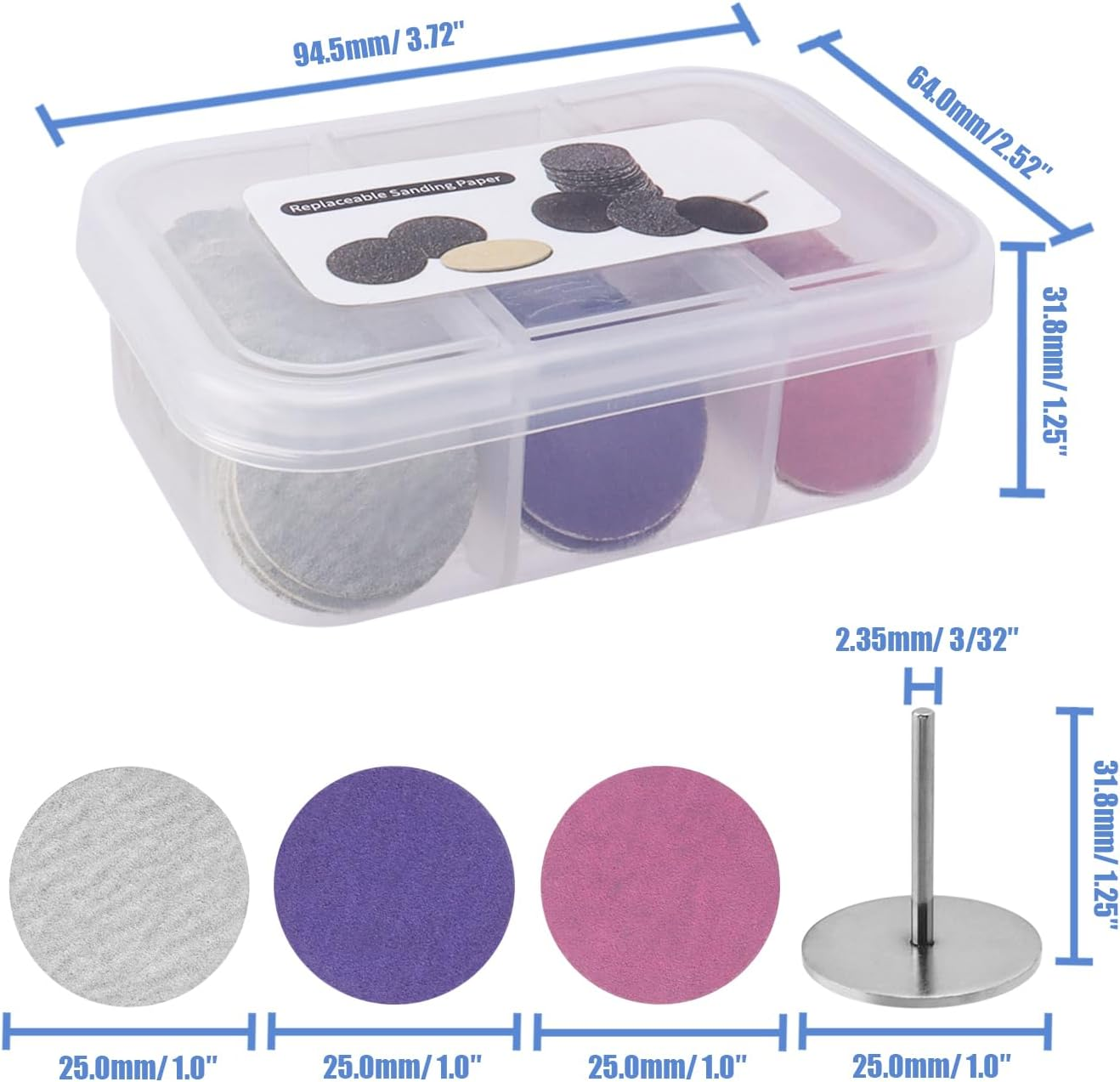 Mesee 60Pcs Sanding Paper Discs for Pedicure 25Mm Foot Grinder Sandpaper Replacement Self-Adhesive Foot File Sandpaper Disk Pad with Metal Nail Drill Bit for Manicure Pedicure Dead Skin Callus Removal image number 1