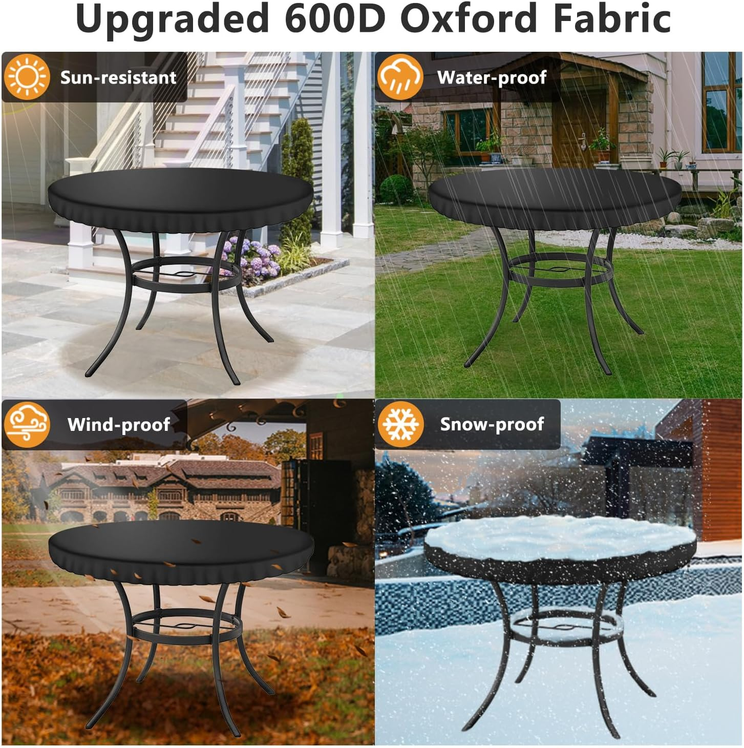 Kovshuiwe Black Garden Table Cover - 124Cm Round, Patio Table Top Cover Set, Outdoor & Indoor Use, Waterproof, 600D Oxford Fabric image number 1