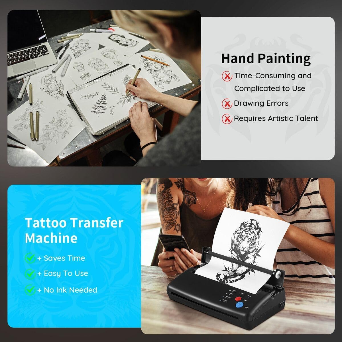 AUSWAY Tattoo Stencil Printer Maker Thermal Transfer Drawing Copier Tattooing Body Art Machine Portable DIY Project Supplies with 30 A4 Paper for Artist Shop image number 5