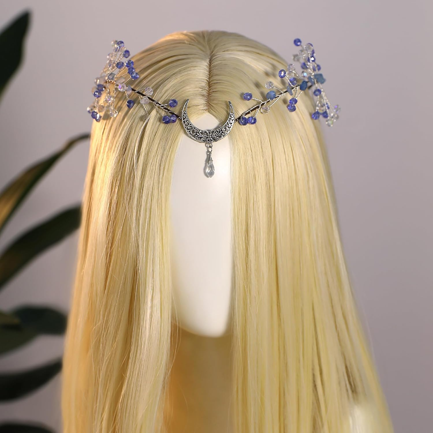 MOSTORY Fairy Crown Headband for Women, Moon Elf Crystal Crown Tiara for Renaissance Cosplay Photo Shoots image number 4